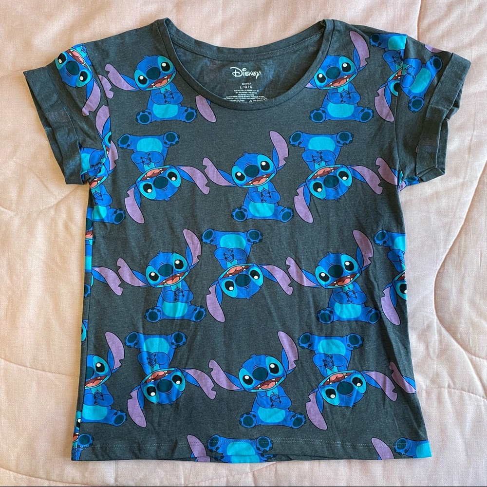 stitch dark gray t-shirt all over print NWOT disney